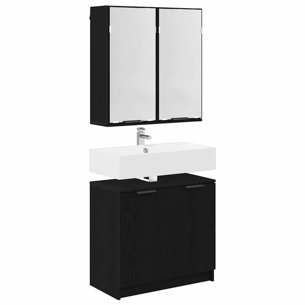 Badezimmerschrank Set Schwarz Eichenoptik