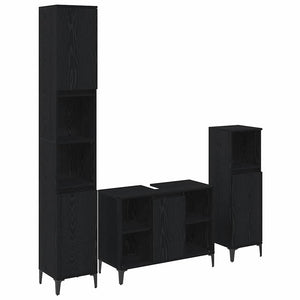 Badmöbel Set 3-teilig Schwarz Eiche