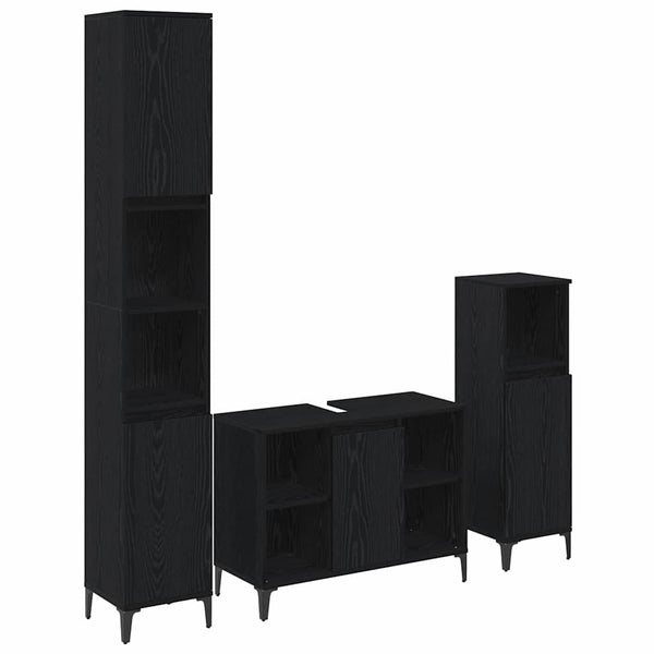 Badmöbel Set 3-teilig Schwarz Eiche
