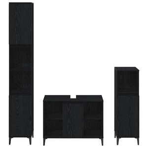 Badmöbel Set 3-teilig Schwarz Eiche
