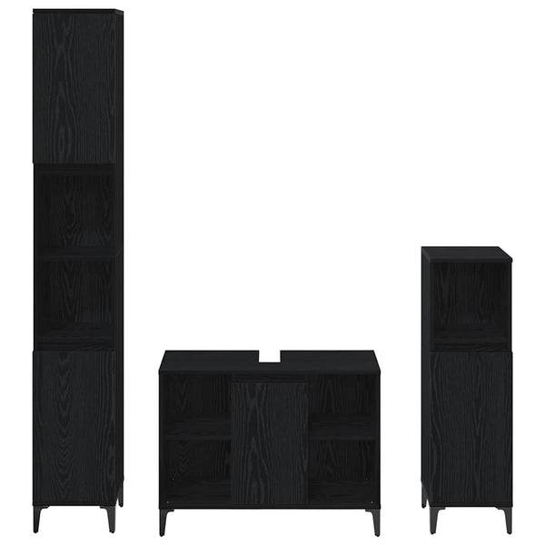Badmöbel Set 3-teilig Schwarz Eiche