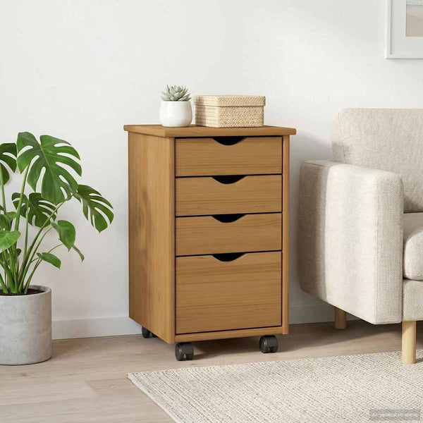 vidaXL Rolling Cabinet with Casters MOSS Honey Brown 34 x 39 x 56 cm