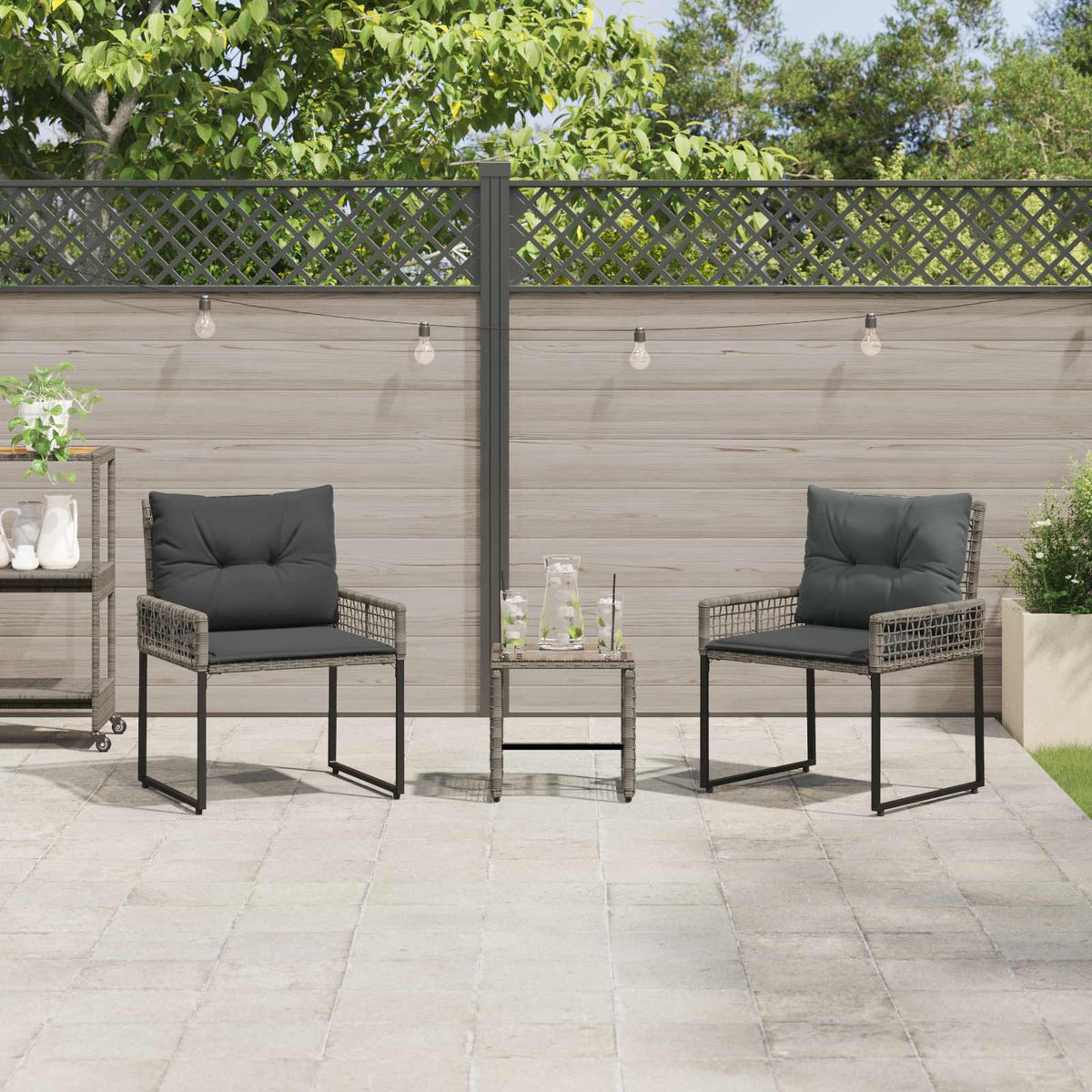 3-teiliges Gartenmöbel-Set Grau mit Kissen