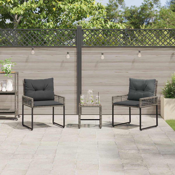3-teiliges Gartenmöbel-Set Grau mit Kissen
