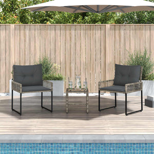 3-teiliges Gartenmöbel-Set Grau mit Kissen