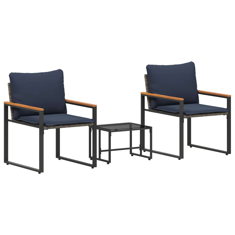 vidaXL Furniture Sets with Cushions 3 pcs Grey and Navy Blue Rattan