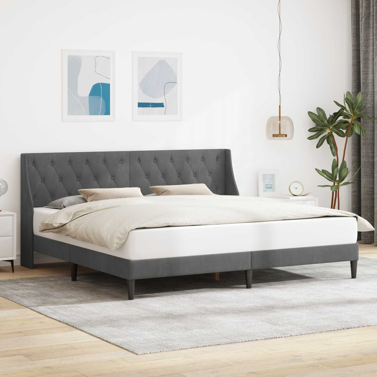 Dunkelgraues Samt Bettgestell 180x200 cm mit Kopfteil