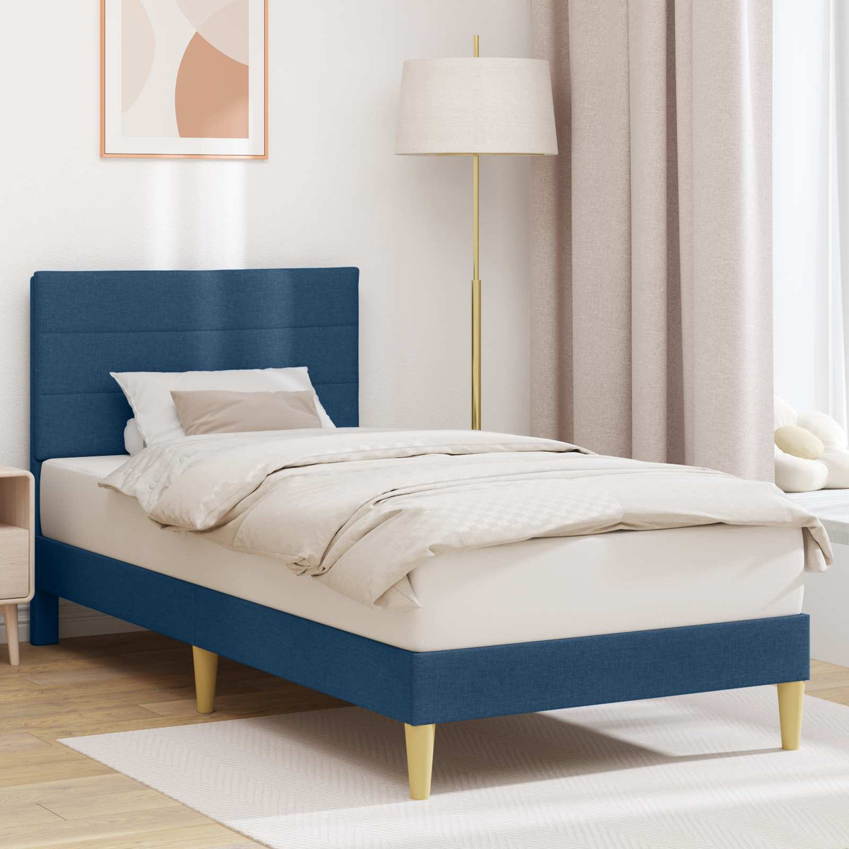 vidaXL Bed Frame with Headboard Blue 100 x 200 cm Fabric