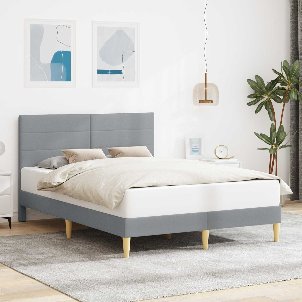 vidaXL Bed Frame with Headboard Light Grey 140 x 200 cm Fabric