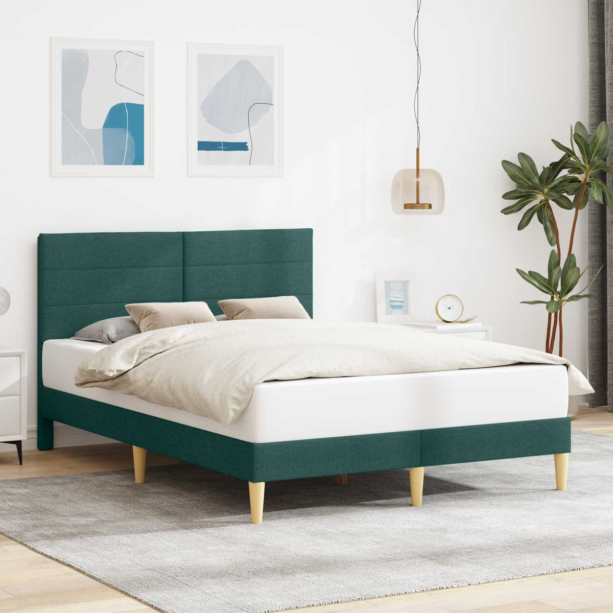 vidaXL Bed Frame with Headboard Dark Green 140 x 200 cm Fabric