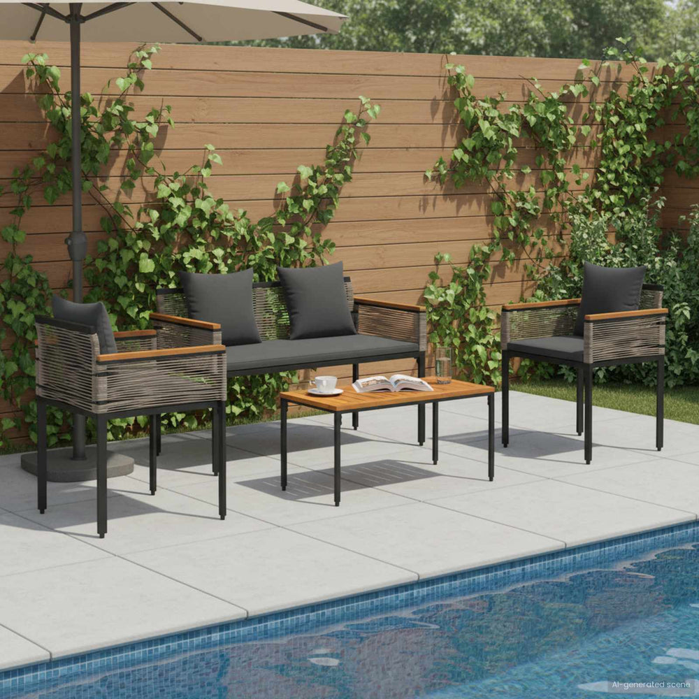 vidaXL Garden Furniture Set with Cushions Grey and Dark Grey Poly Rattan