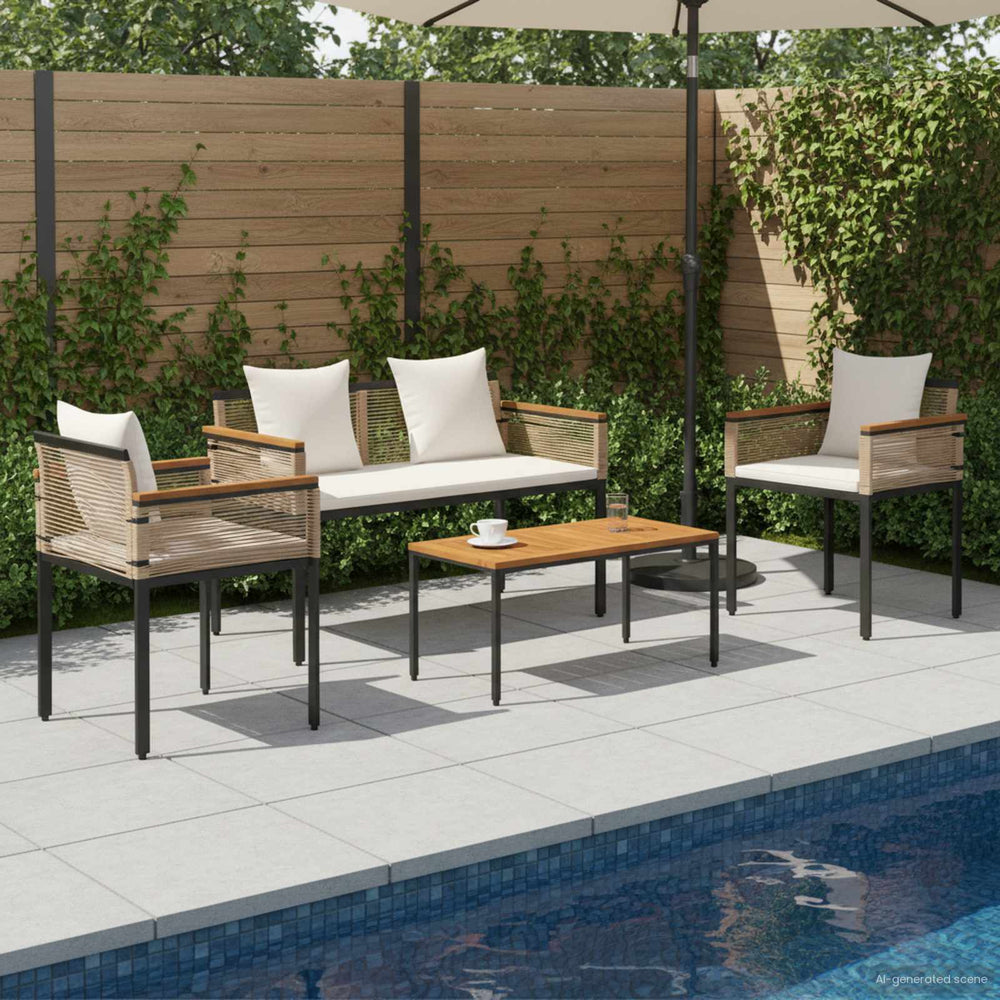 vidaXL Garden Furniture Set with Cushions Beige and Cream White Poly Rattan