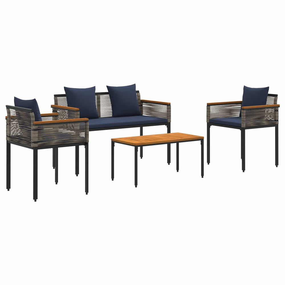 vidaXL Garden Furniture Set with Cushions Grey and Navy Blue Poly Rattan