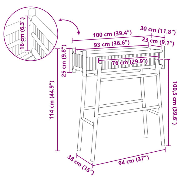 vidaXL Garden Planter with Holder Natural 100 x 38 x 114 cm Bamboo