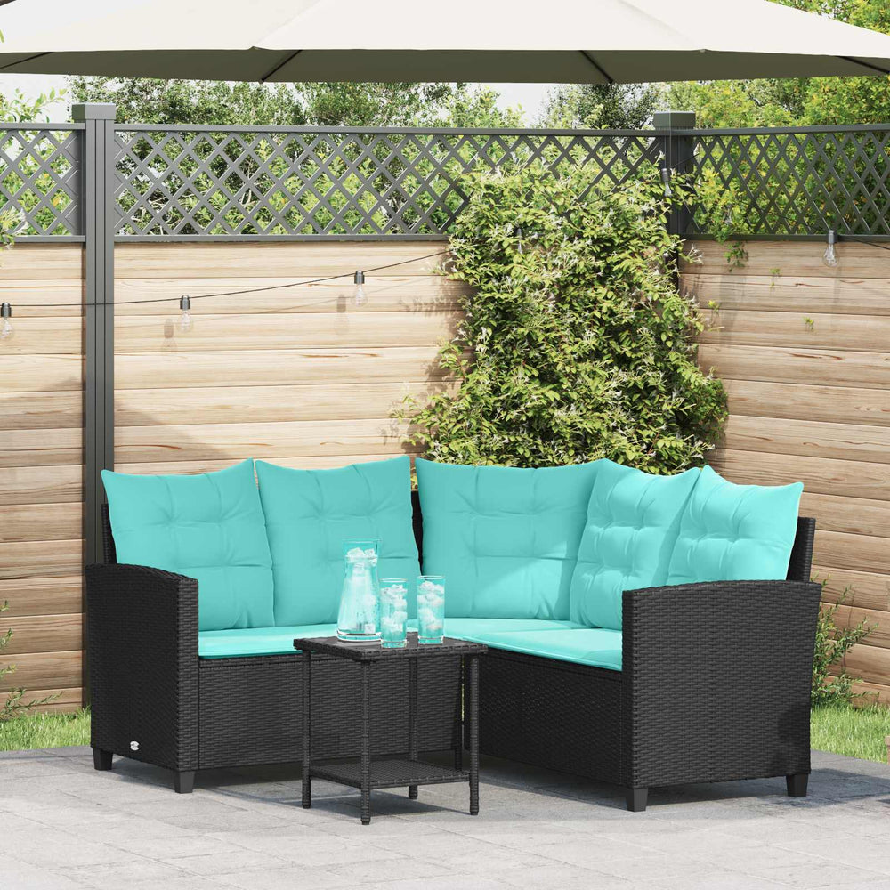vidaXL Garden Sofa with Cushions 2 pcs Black and Turquoise Poly Rattan
