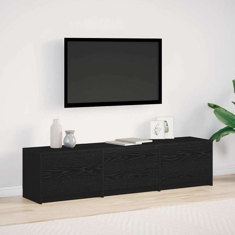 vidaXL TV Cabinet with LED Black Oak 165 x 34 x 40 cm