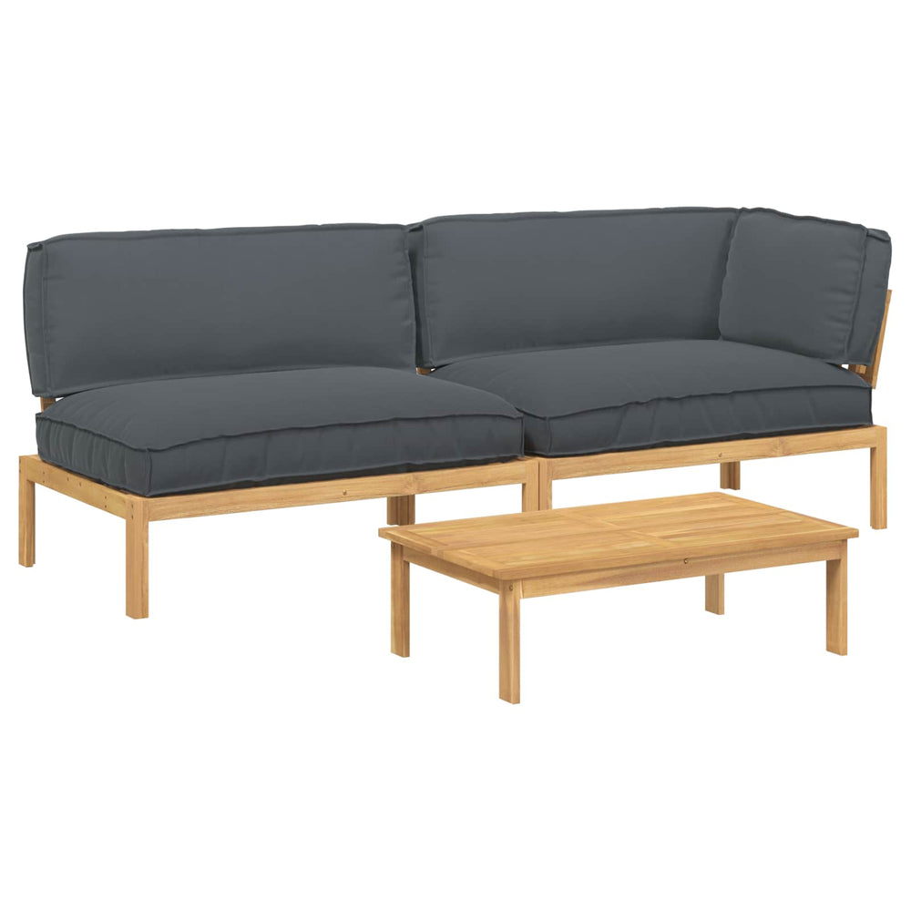 vidaXL Sofa Set with Cushions Solid 3 pcs Anthracite Solid Acacia Wood