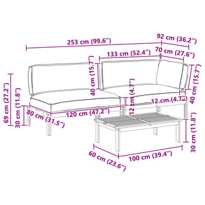 vidaXL Sofa Set with Cushions Solid 3 pcs Anthracite Solid Acacia Wood