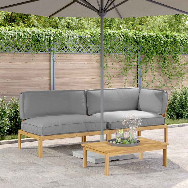 vidaXL Sofa Set with Cushions Solid Acacia Wood 3 pcs Grey