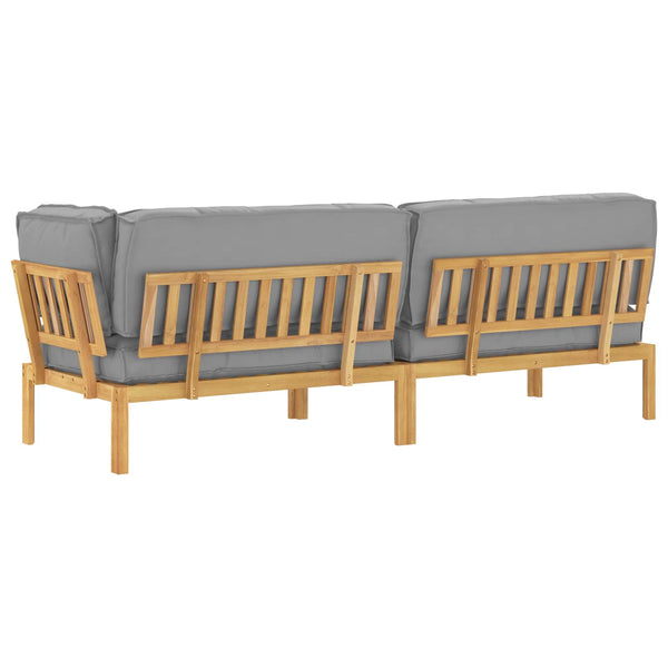vidaXL Sofa Set with Cushions Solid Acacia Wood 3 pcs Grey