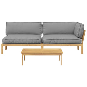 vidaXL Sofa Set with Cushions Solid Acacia Wood 3 pcs Grey