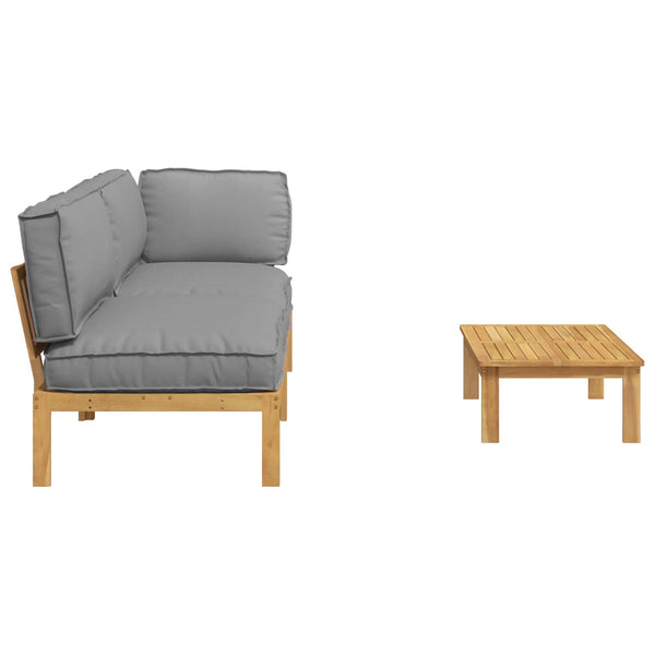 vidaXL Sofa Set with Cushions Solid Acacia Wood 3 pcs Grey