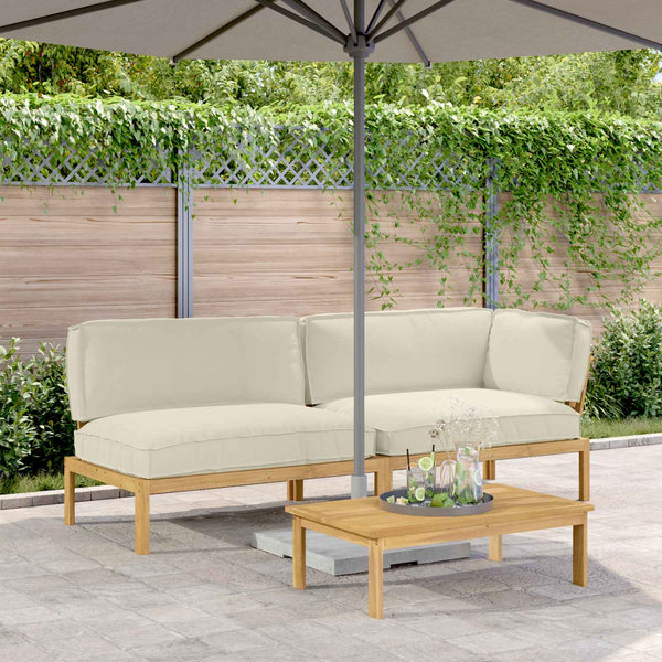 vidaXL Sofa Set with Cushions Solid Acacia Wood Cream 3 Pcs.
