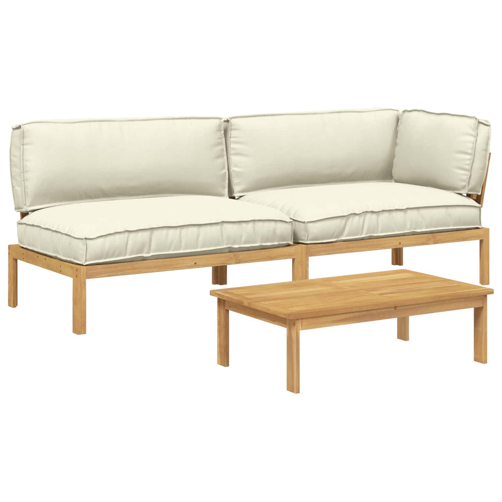 vidaXL Sofa Set with Cushions Solid Acacia Wood Cream 3 Pcs.