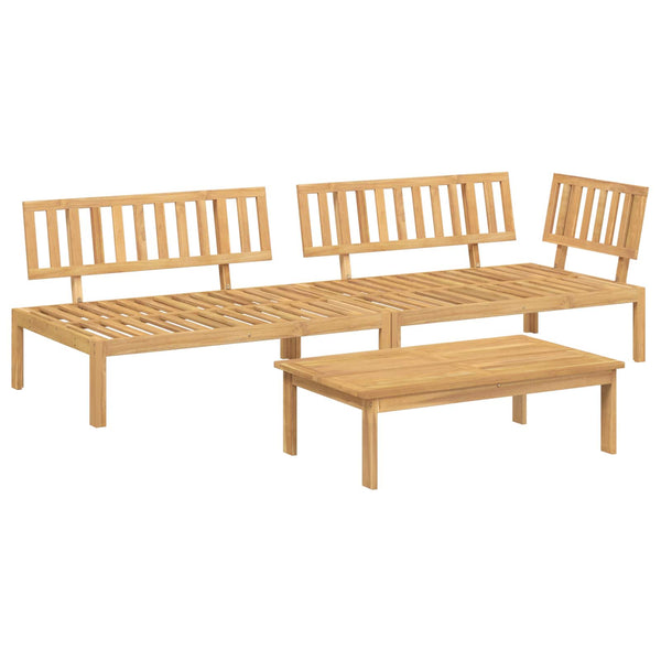 vidaXL Sofa Set with Cushions Solid Acacia Wood Cream 3 Pcs.
