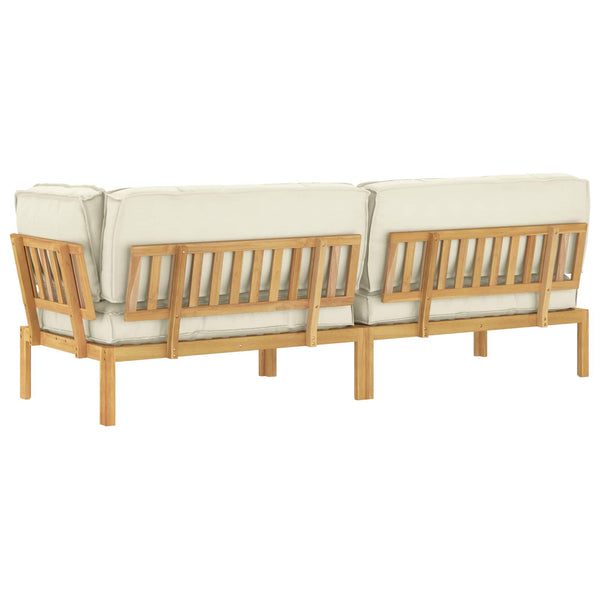 vidaXL Sofa Set with Cushions Solid Acacia Wood Cream 3 Pcs.