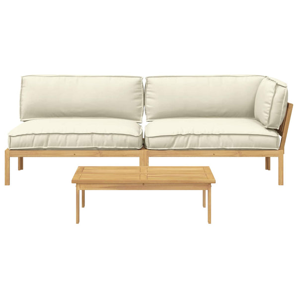 vidaXL Sofa Set with Cushions Solid Acacia Wood Cream 3 Pcs.