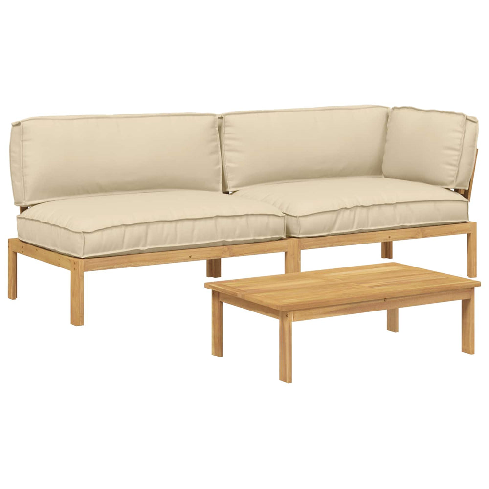 vidaXL Sofa Set with Cushions Solid 3 pcs Beige Solid Acacia Wood