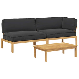 vidaXL Sofa Set with Cushions Solid 3 pcs Black Acacia Wood
