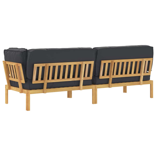 vidaXL Sofa Set with Cushions Solid 3 pcs Black Acacia Wood