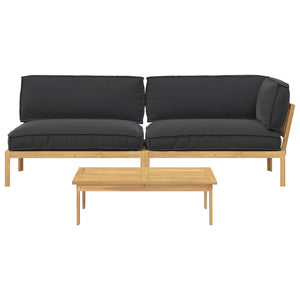vidaXL Sofa Set with Cushions Solid 3 pcs Black Acacia Wood