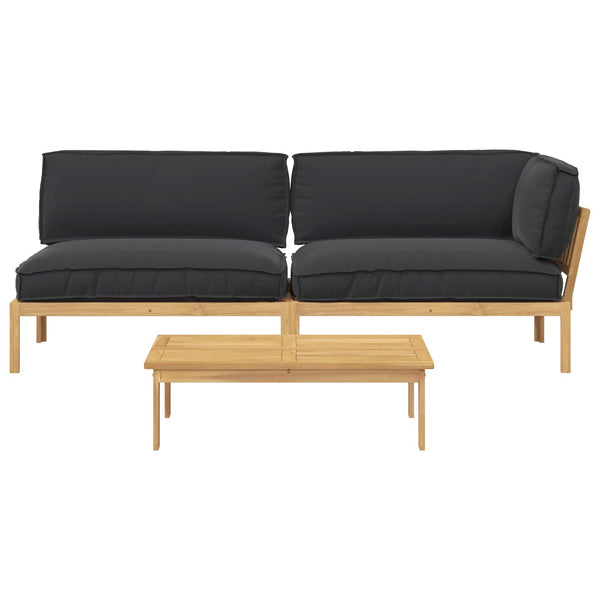 vidaXL Sofa Set with Cushions Solid 3 pcs Black Acacia Wood