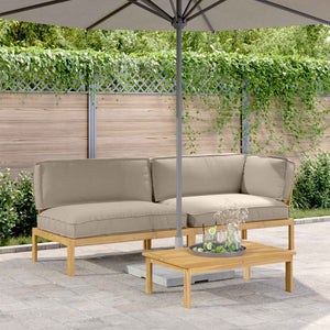 vidaXL Sofa Set with Cushions Solid 3 pcs Taupe Solid Acacia Wood