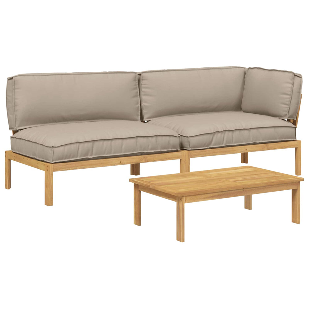 vidaXL Sofa Set with Cushions Solid 3 pcs Taupe Solid Acacia Wood