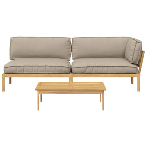 vidaXL Sofa Set with Cushions Solid 3 pcs Taupe Solid Acacia Wood