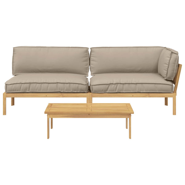 vidaXL Sofa Set with Cushions Solid 3 pcs Taupe Solid Acacia Wood