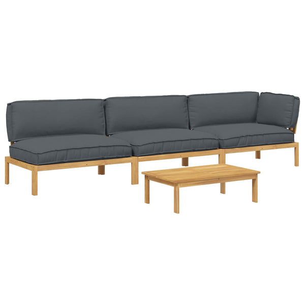 vidaXL Sofa Set with Cushions Solid 4 pcs Anthracite Solid Acacia Wood