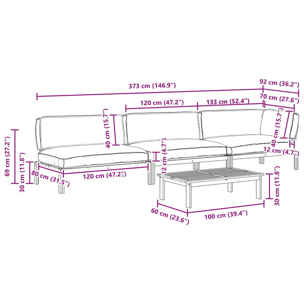 vidaXL Sofa Set with Cushions Solid 4 pcs Anthracite Solid Acacia Wood
