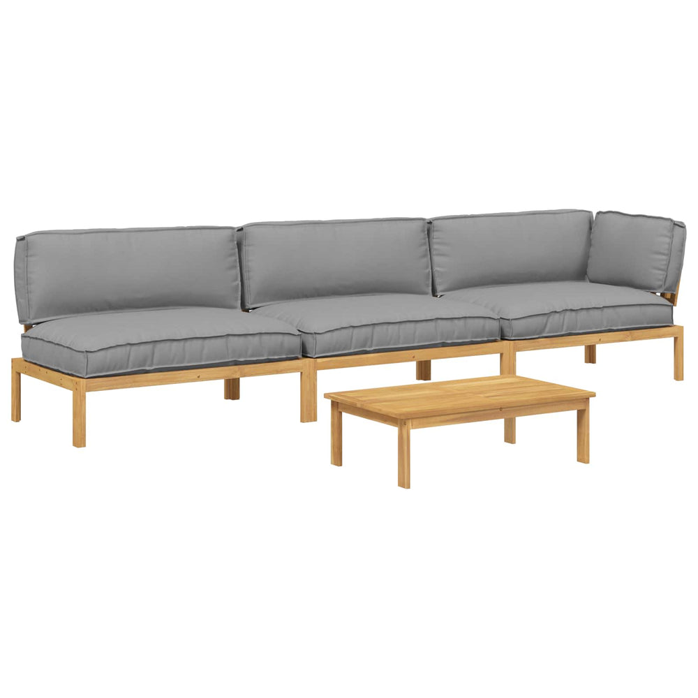vidaXL Sofa Set with Cushions Solid Acacia Wood 4 Pieces Grey