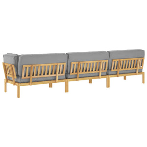 vidaXL Sofa Set with Cushions Solid Acacia Wood 4 Pieces Grey