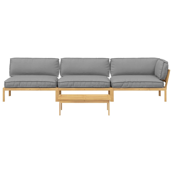 vidaXL Sofa Set with Cushions Solid Acacia Wood 4 Pieces Grey