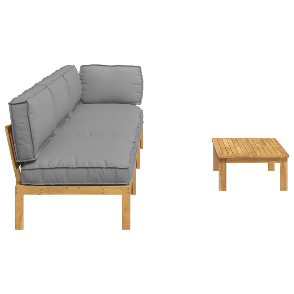 vidaXL Sofa Set with Cushions Solid Acacia Wood 4 Pieces Grey