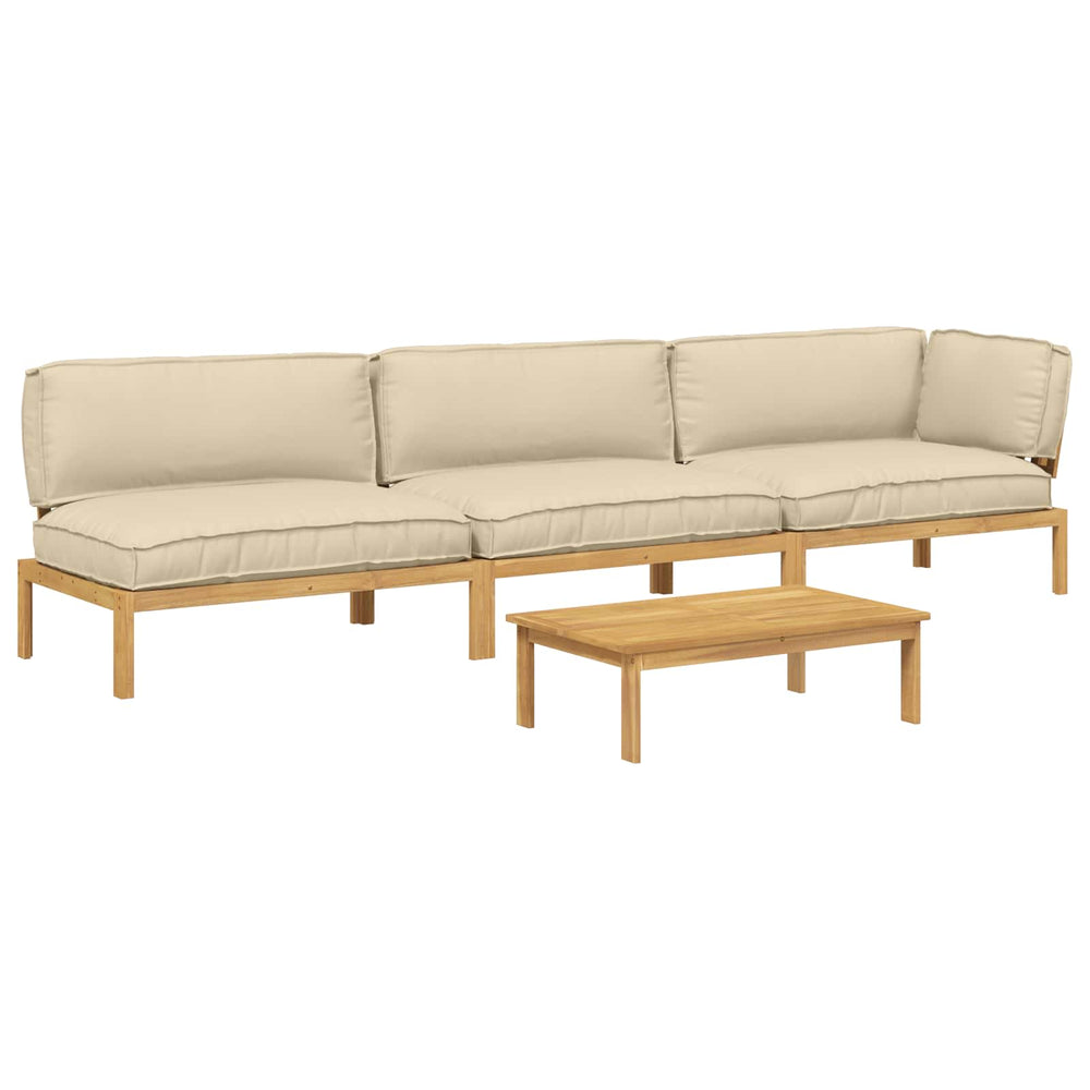 vidaXL Sofa Set with Cushions Solid 4 pcs Beige Solid Acacia Wood