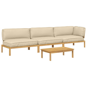 vidaXL Sofa Set with Cushions Solid 4 pcs Beige Solid Acacia Wood