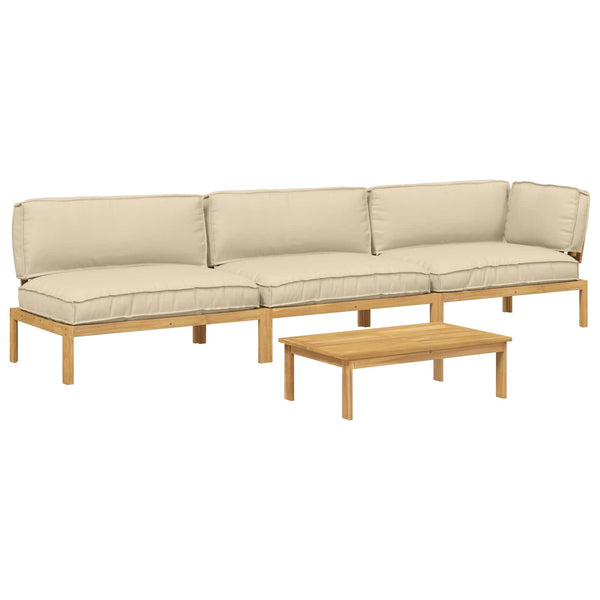 vidaXL Sofa Set with Cushions Solid 4 pcs Beige Solid Acacia Wood