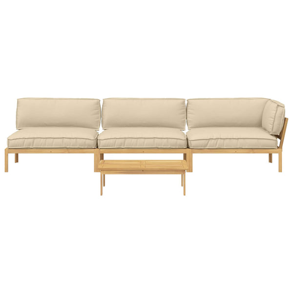 vidaXL Sofa Set with Cushions Solid 4 pcs Beige Solid Acacia Wood